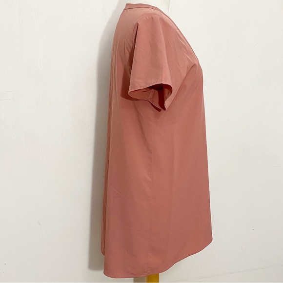 RED brand v-neck lace up silky feel short sleeve woven polyester top M - Picture 3 of 7